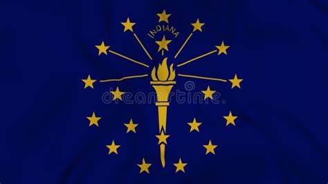 Arising Map Of Indiana State In USA And Waving Flag Of Indiana In