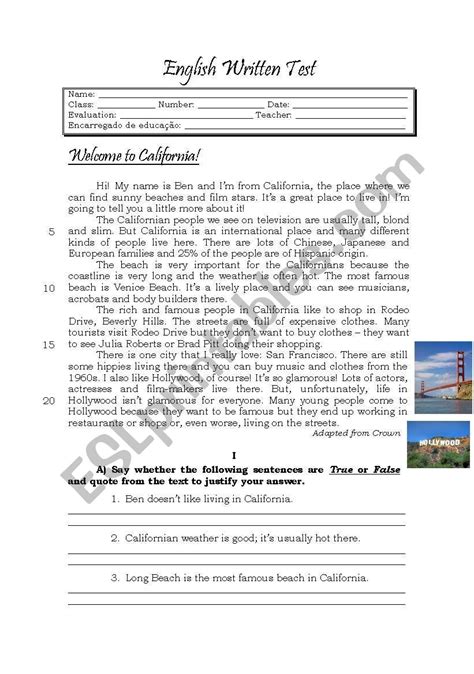 Test California Esl Worksheet By Fabioalexandre