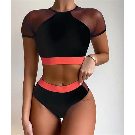 Jual Preorder High Waist Bikini Woman Swimsuit Female Swimwear Sexy Mesh Bikinis Set Short