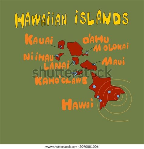 Hawaii Islands Map Shown Names Islands Stock Vector (Royalty Free ...