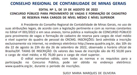 Concurso Crc Mg Saiu O Extrato De Edital Veja