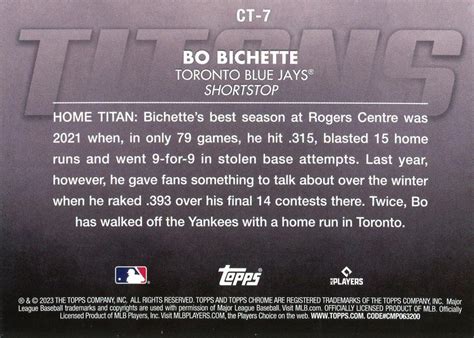 Topps Chrome Titans Ct Bo Bichette Trading Card Database