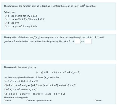 Solved The Domain Of The Function F X Y Tan 5xy 1 2