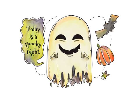 Cute Vector Ghost Laughing With Halloween Elements Around 164336 Vector ...