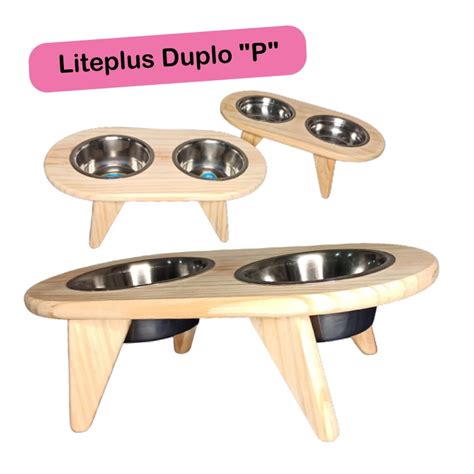 Comedouro Para Cachorros E Gatos em Madeira Maciça Liteplus Duplo P