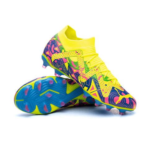 Chuteira Puma Future Match Energy Fgag Ultra Blue Yellow Alert Luminous Pink Fútbol Emotion