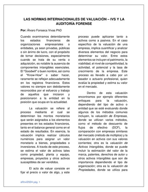 Pdf Las Normas Internacionales De ValuaciÓn Ivs Y La AuditorÍa Forense