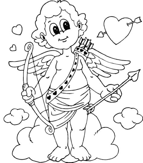 Valentine Cupid On Cloud Coloring Page