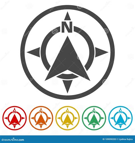 Vector North Direction Compass Icon 6 Colors Included Stock Vector