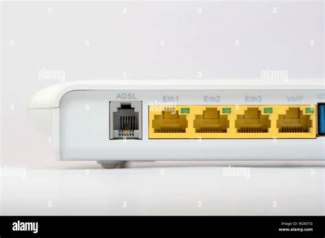 Back Of A Adsl Router Modem Prominently Showing The Connector Sockets