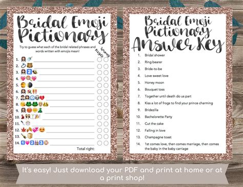 Bridal Emoji Pictionary Bridal Shower Emoji Game Wedding Emoji Etsy