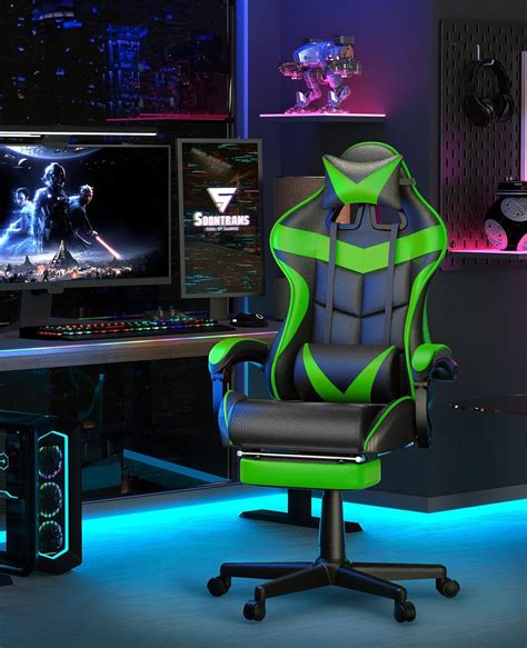 Green Gaming Chair With Footrestracing Gaming Chaircomputer Gamer