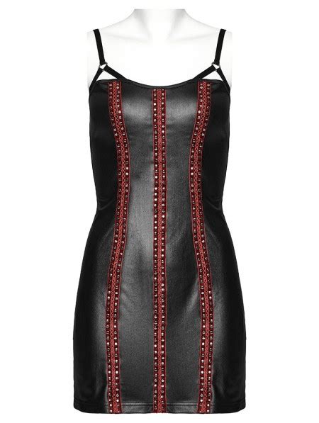 Punk Rave Black And Red Gothic Punk Rivet Webbing Sexy Slim Short Dress