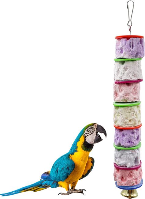 Large Bird Chewing Toy Colorful Parrot Beak Grinding Calcium Stone With Bells