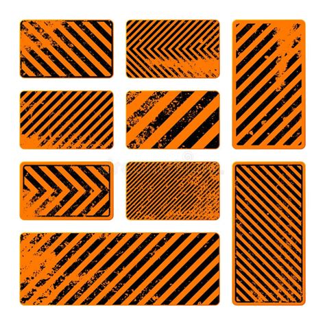 Orange Grunge Warning Signs with Diagonal Lines. Old Attention, Danger ...