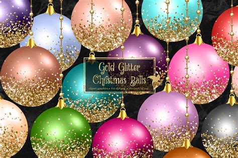 Gold Glitter Christmas Ball Ornaments Clipart Digital - Etsy