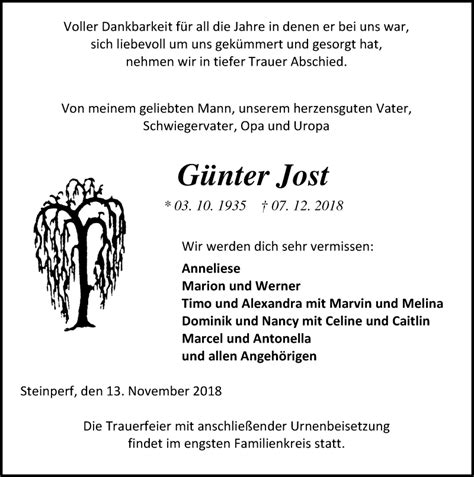 Traueranzeigen Von G Nter Jost Vrm Trauer De