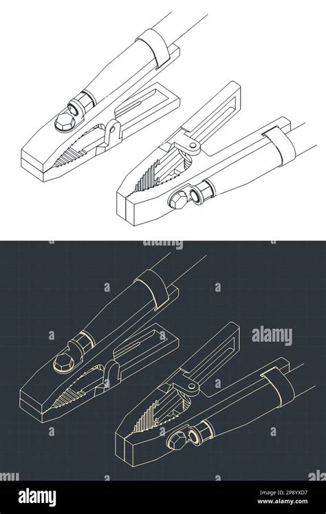 Ilustración Vectorial Estilizada De Planos Isométricos De Abrazadera De Tierra De Soldadura