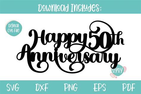 Happy 50th Anniversary Cake Topper Svg Wedding Anniversary So Fontsy