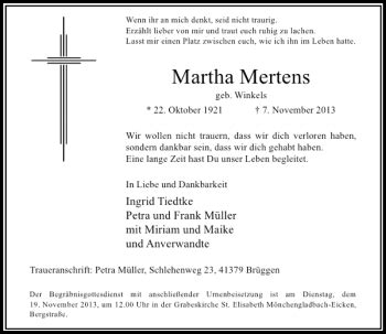 Alle Traueranzeigen für Martha Mertens trauer rp online de