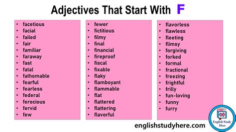 Adjective That Start With F