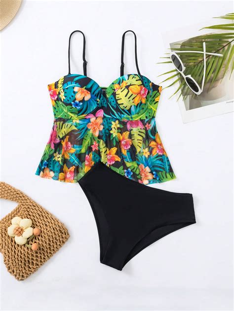 Tropical Print Push Up Bikini Swimsuit Shein Usa