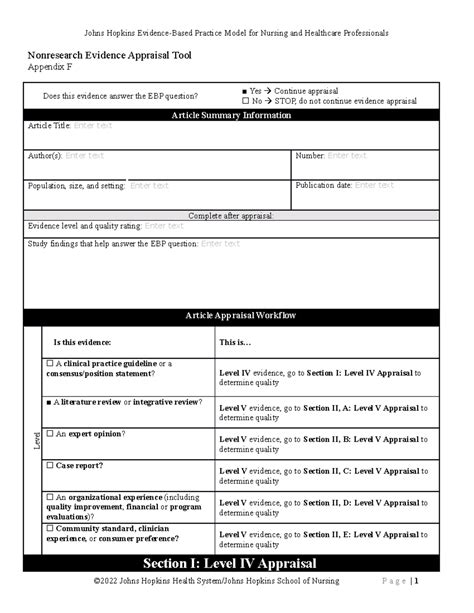 Appendix F Non Research Tool Nonresearch Evidence Appraisal Tool