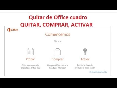 Quitar En Office Cuadro Empecemos Probar Comprar Activar Youtube