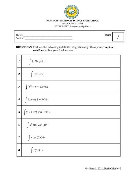 Solution Basic Calculus Worksheet Liate Integration By Parts With Worksheets Library