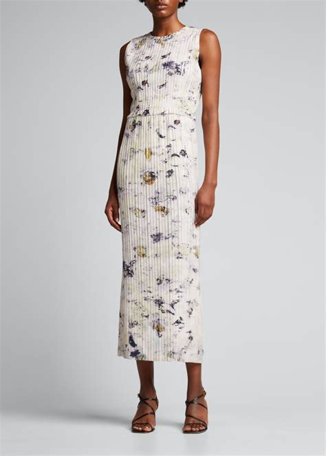 Jason Wu Collection Floral Print Crepe Pleated Midi Day Dress