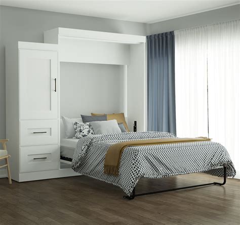 Bestar Edge Queen Wall Bed with 2-Drawer Storage Unit in White ...