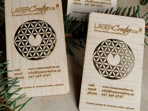 Laser Creative I Heart Flower Of Life Laser Cut Wood Business Cards