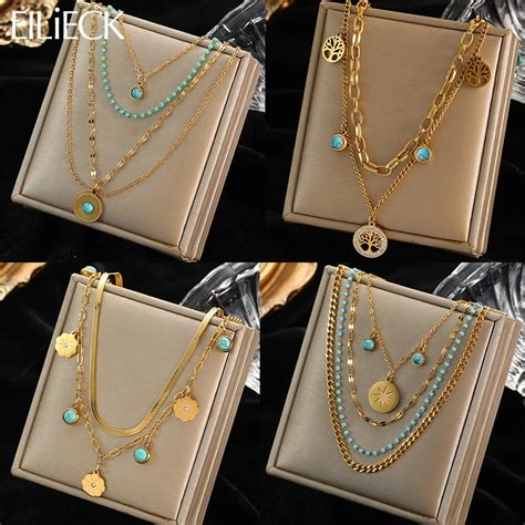 Eilieck Collares Con Colgante De Piedra Verde Multicapa Para Mujer