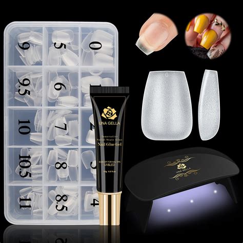 Una Gella Short Gel Nail Kit Nail Tips And Glue Gel Kit With Ml