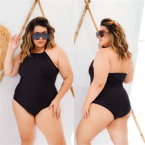 Body Maiô Feminino Plus Size Frente Unica Preto Com Bojo Escorrega O