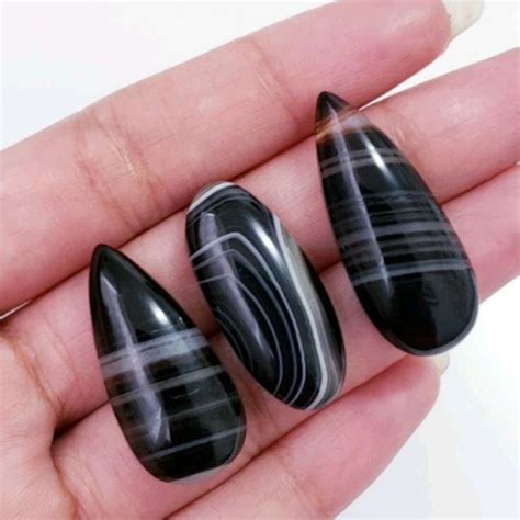 Sale Natural Black Banded Onyx Agate Cabochons Length Is Approx