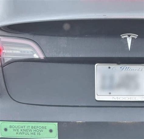 Photo Illinois Tesla Owner Driving Around With Bumper Sticker That Says