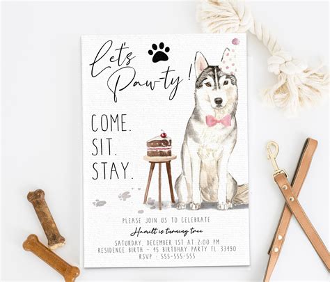 Invitación De Cumpleaños De Perro Husky Siberiano Invitación Etsy México