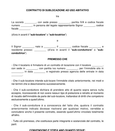 Contratto Di Sublocazione Modello Word E Pdf