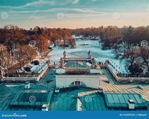 Beautiful Panoramic Aerial Drone View Of The Palace On The Isle Polish