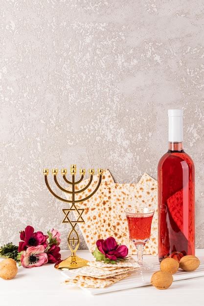 Premium Photo Festive Composition For The Jewish Passover A Bottle Of