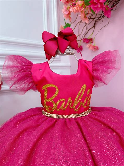 Vestido Infantil Barbie Pink Babados Glitter Brilho Elo