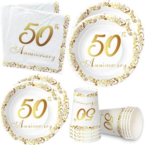 Amazon APOWBLS Golden 50th Wedding Anniversary Plates And Cups