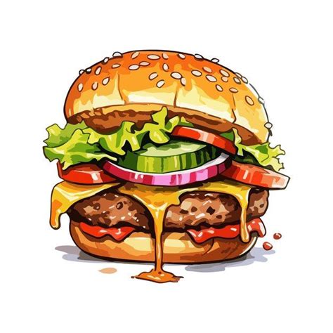 Premium Vector Burger Illustration 04 In 2024 Burger Drawing