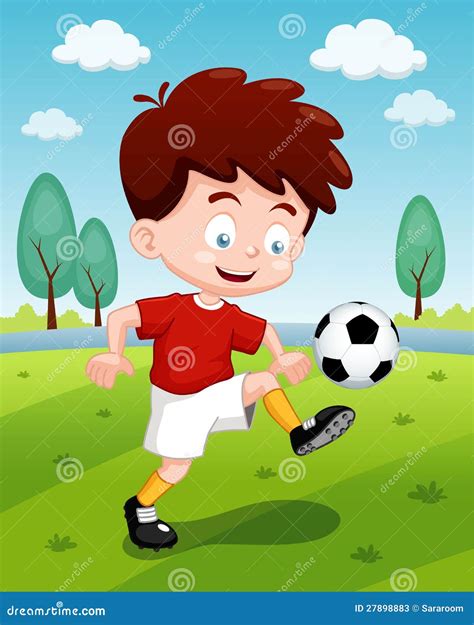 Gar On De Dessin Anim Jouant Au Football Photos Stock Image