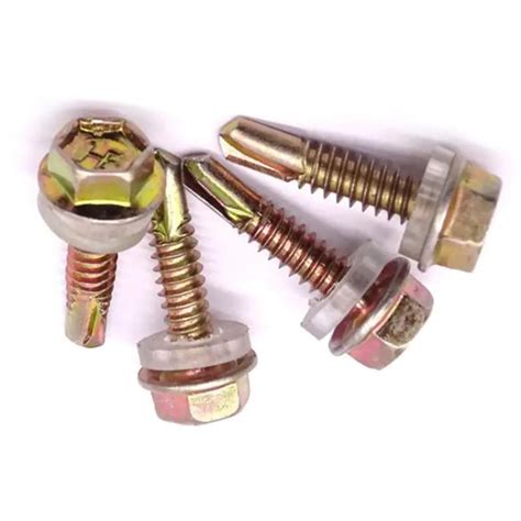 Yellow Color Zinc Plated Surface Self Drilling Screws With Hex Flange