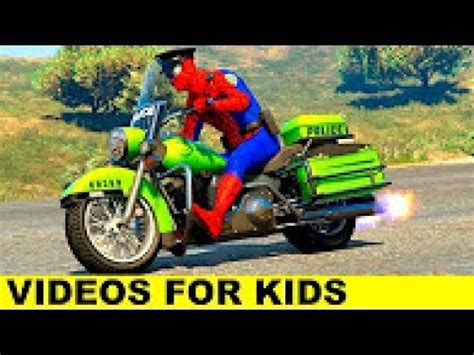 Polis Motorcykel Och Bilar Med Polisens Spiderman Tecknad Film För Barn