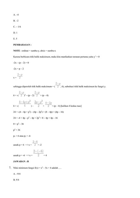 Soal Soal Persamaan Kuadrat Dan Fungsi Kuadrat Pdf