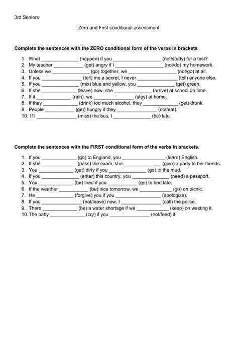 Zero And First Conditional Activity English Grammar Worksheets