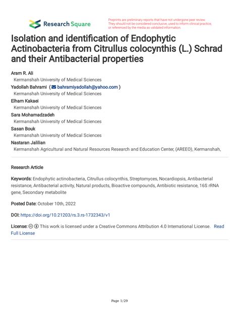 Pdf Isolation And Identification Of Endophytic Actinobacteria From